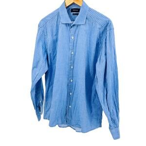 Rochas Blue White Thin Striped Cotton Button Down Dress Shirt